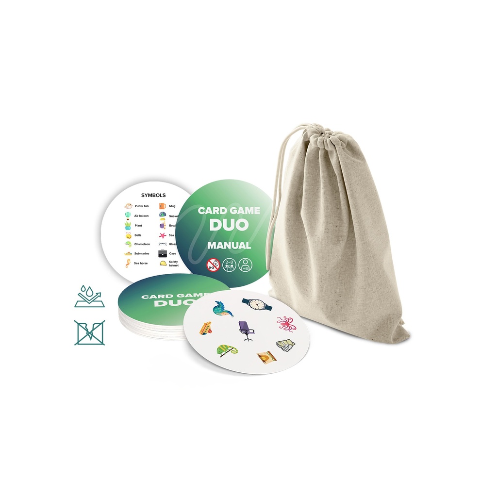 [G102.04] DUO card game, 57 cards, drawstring pouch, unprinted